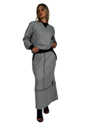 Gonna lunga in felpa con cuciture a contrasto