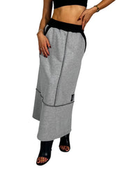 Gonna lunga in felpa con cuciture a contrasto