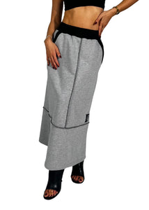 Gonna lunga in felpa con cuciture a contrasto