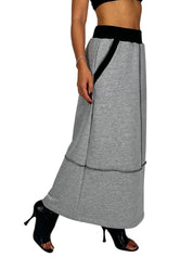 Gonna lunga in felpa con cuciture a contrasto