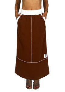 Gonna lunga in felpa con cuciture a contrasto