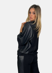 Maglia Donna con Maniche in Ecopelle