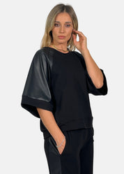 Maglia Donna con Maniche in Ecopelle