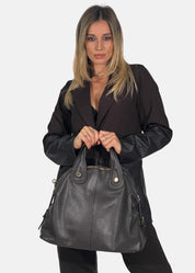 Bauletto in pelle da donna con dettagli oro