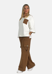 Pantalone a palazzo cargo in felpa