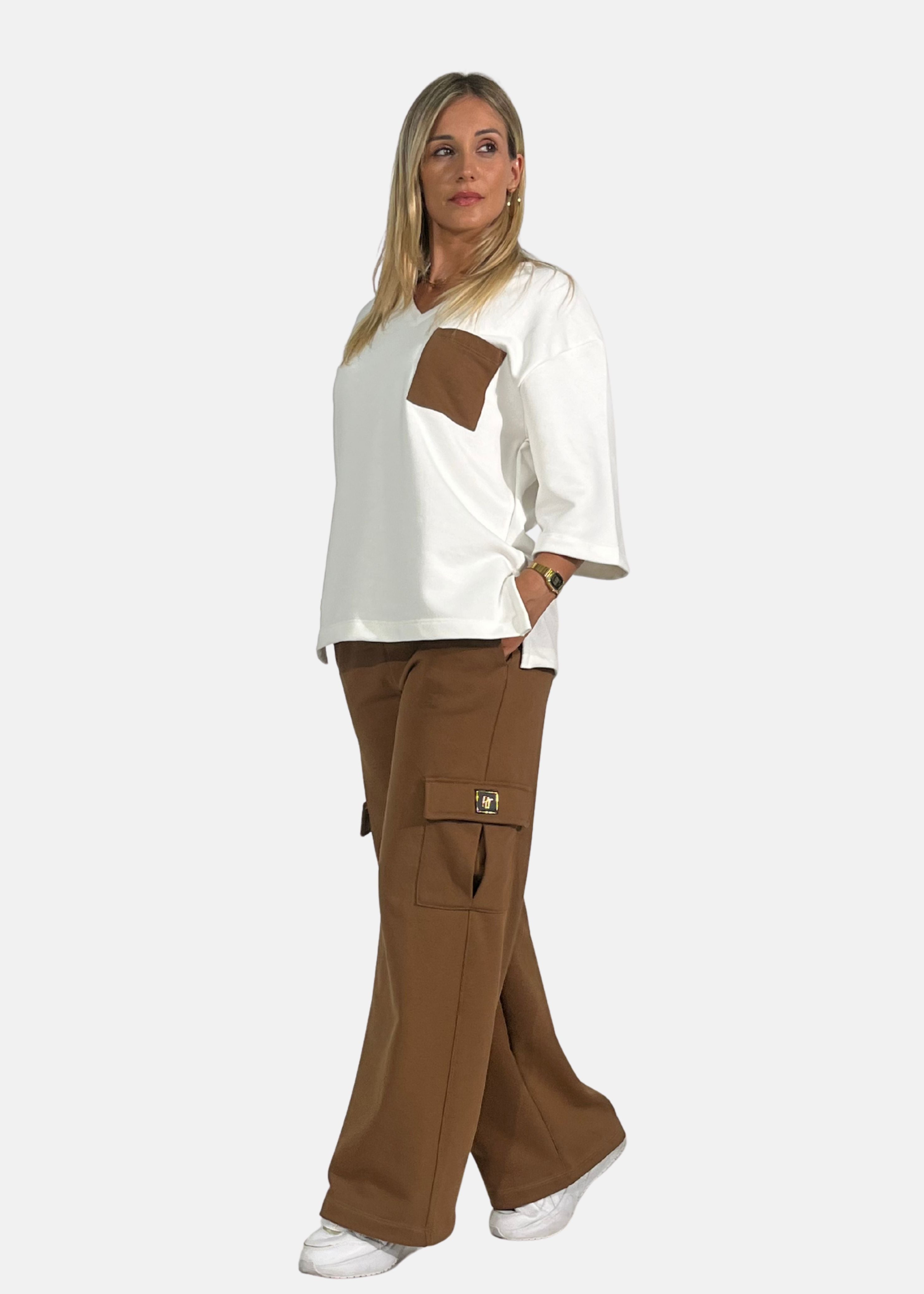 Pantalone a palazzo cargo in felpa