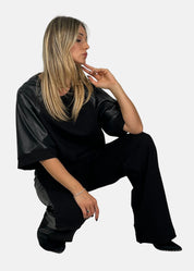 Pantaloni Donna con inserti in ecopelle