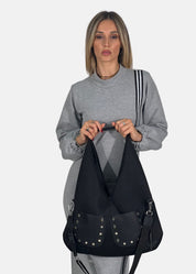 Sacca hobo in tessuto tecnico traforato con tasche e dettagli argento