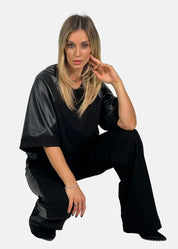 Pantaloni Donna con inserti in ecopelle