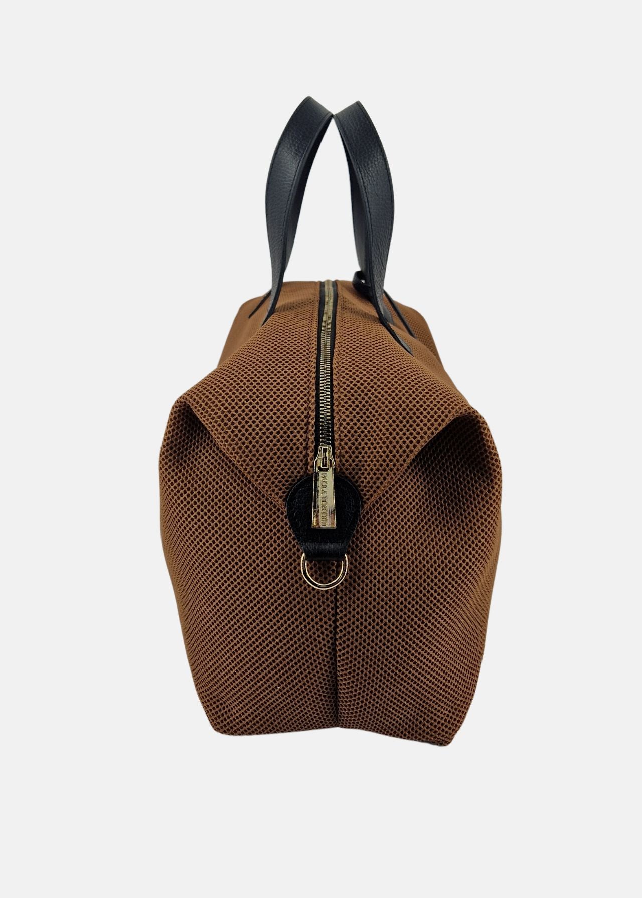 Bauletto large tessuto tecnico traforato e pelle con dettagli oro