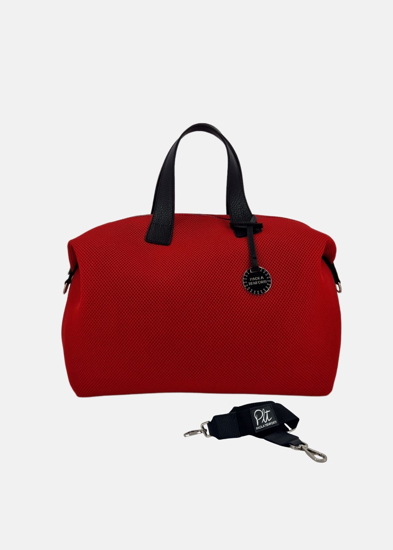 Bauletto large tessuto tecnico traforato e pelle con dettagli argento