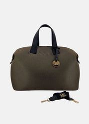 Bauletto large tessuto tecnico traforato e pelle con dettagli oro