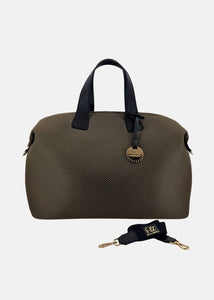 Bauletto large tessuto tecnico traforato e pelle con dettagli oro