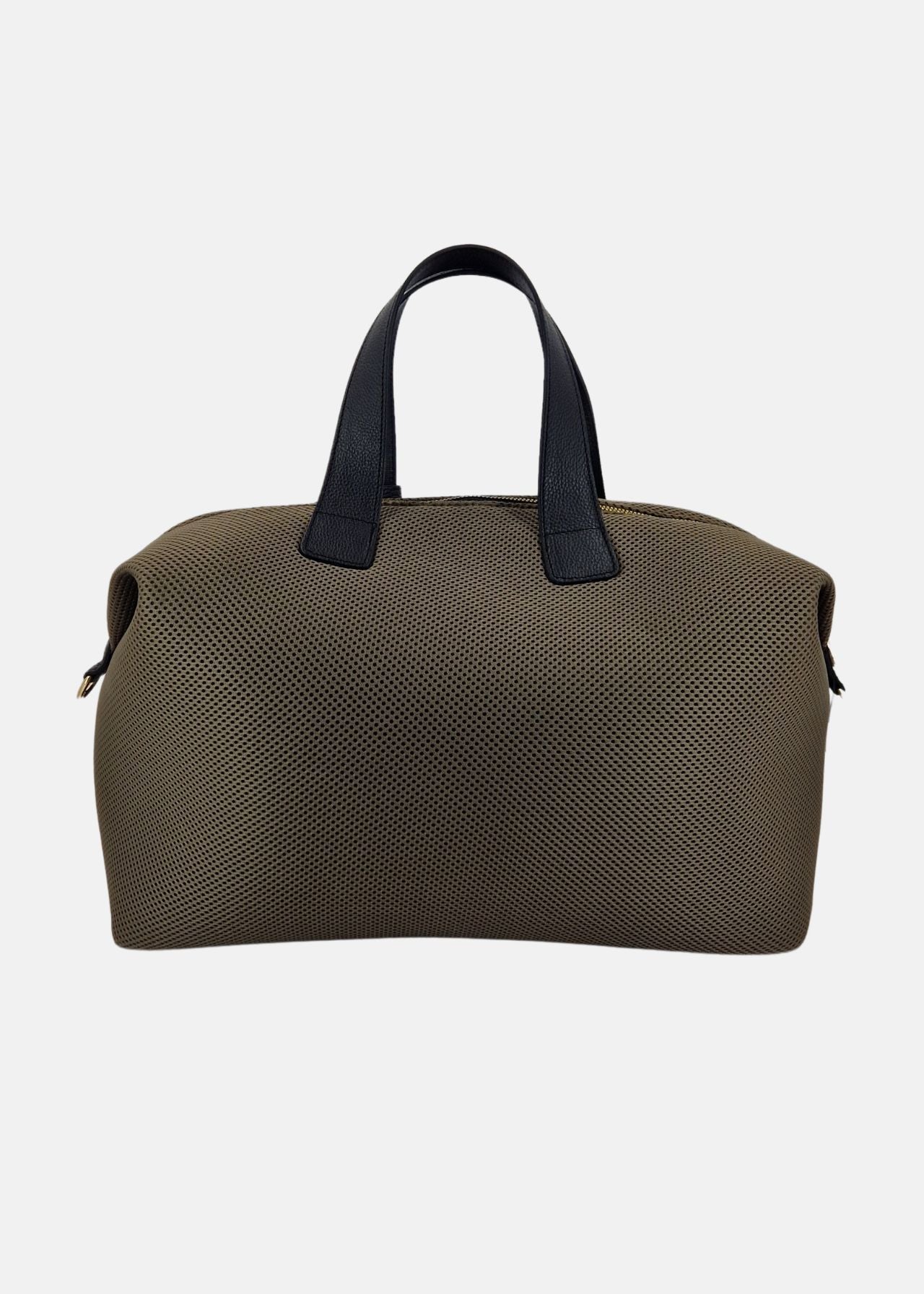 Bauletto large tessuto tecnico traforato e pelle con dettagli oro