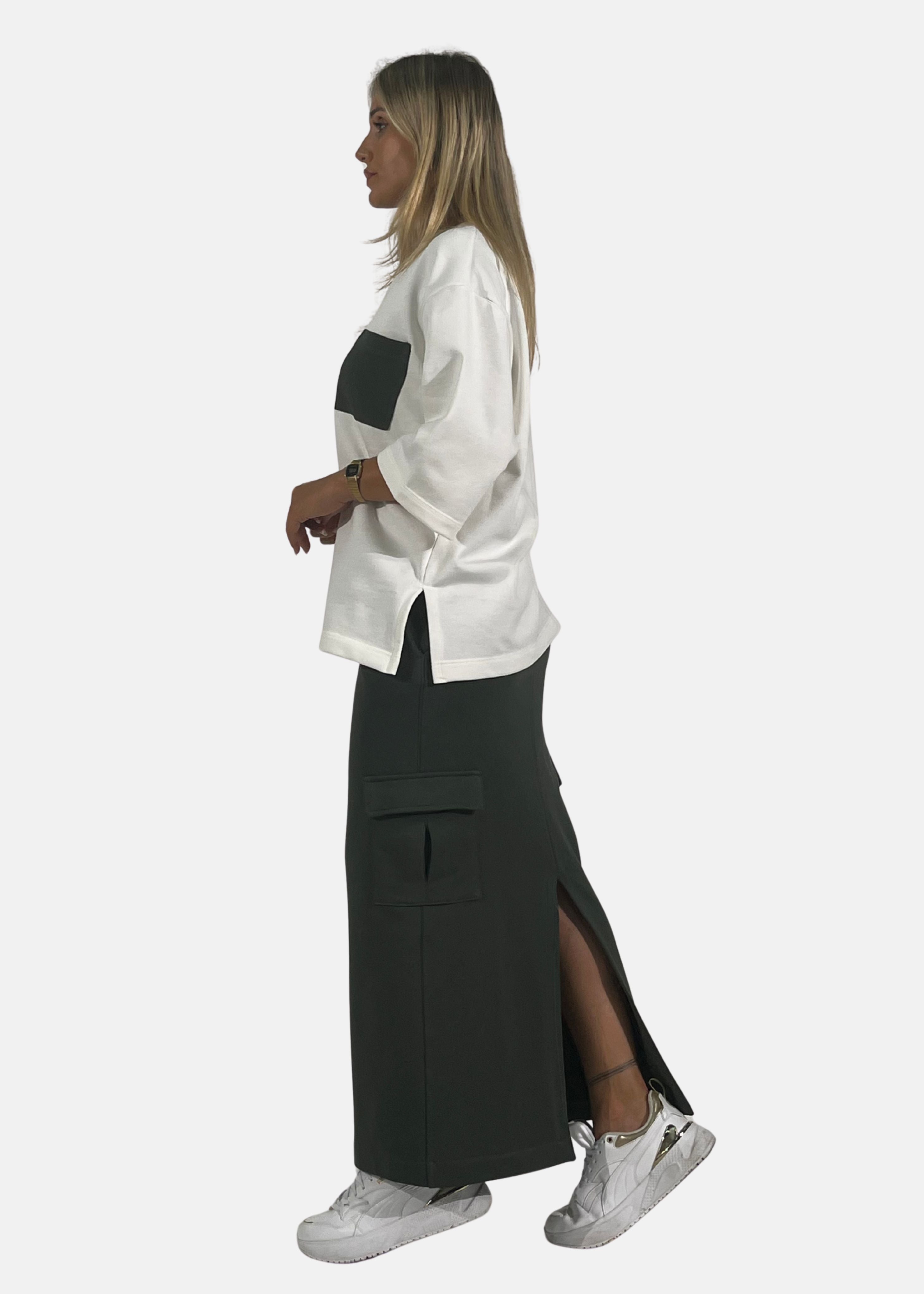 Gonna lunga cargo in felpa