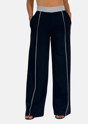 Pantalone a palazzo donna cuciture a contrasto