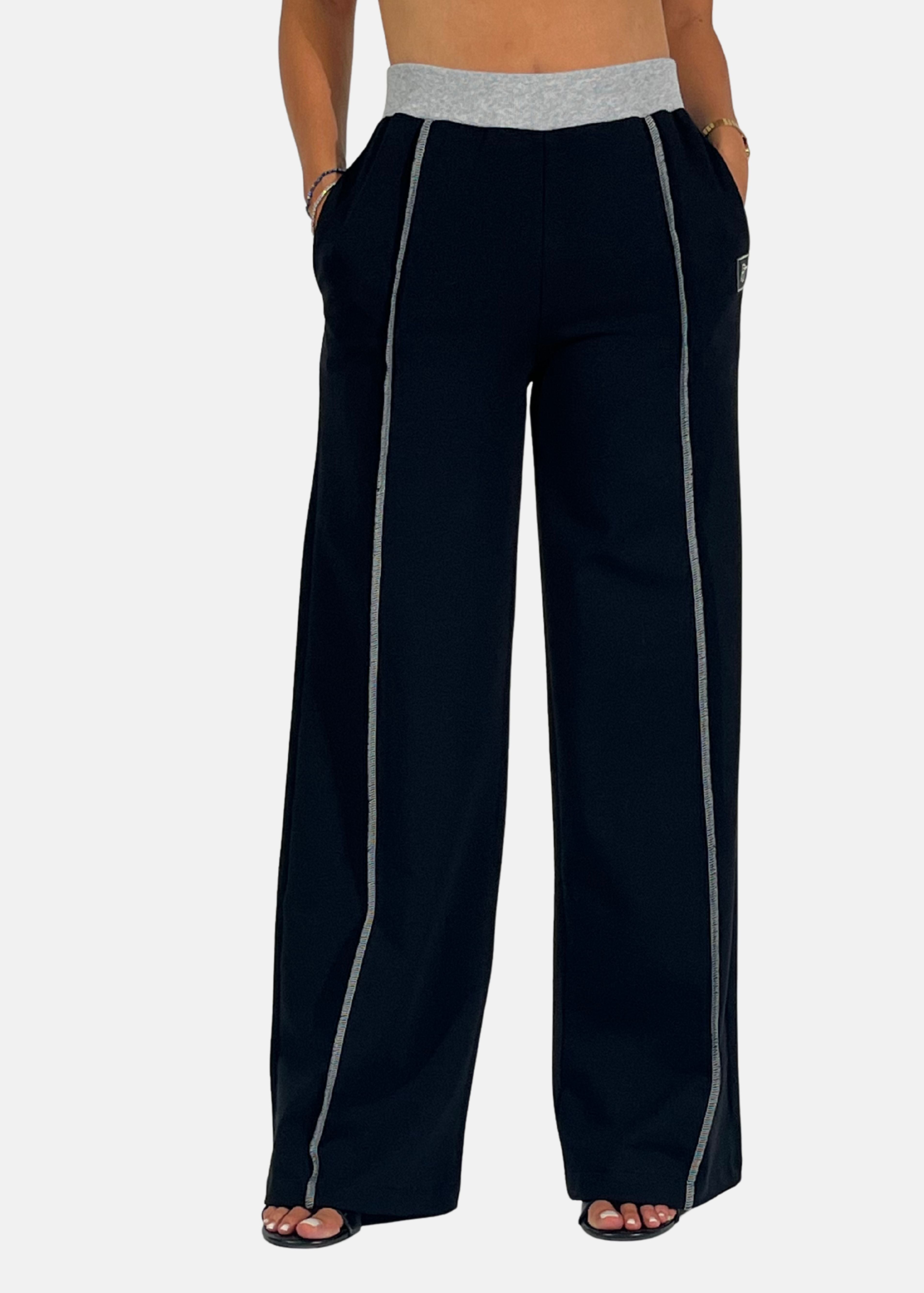 Pantalone a palazzo donna cuciture a contrasto