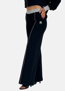 Pantalone a palazzo donna cuciture a contrasto