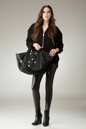 Shopper jeans con castoni
