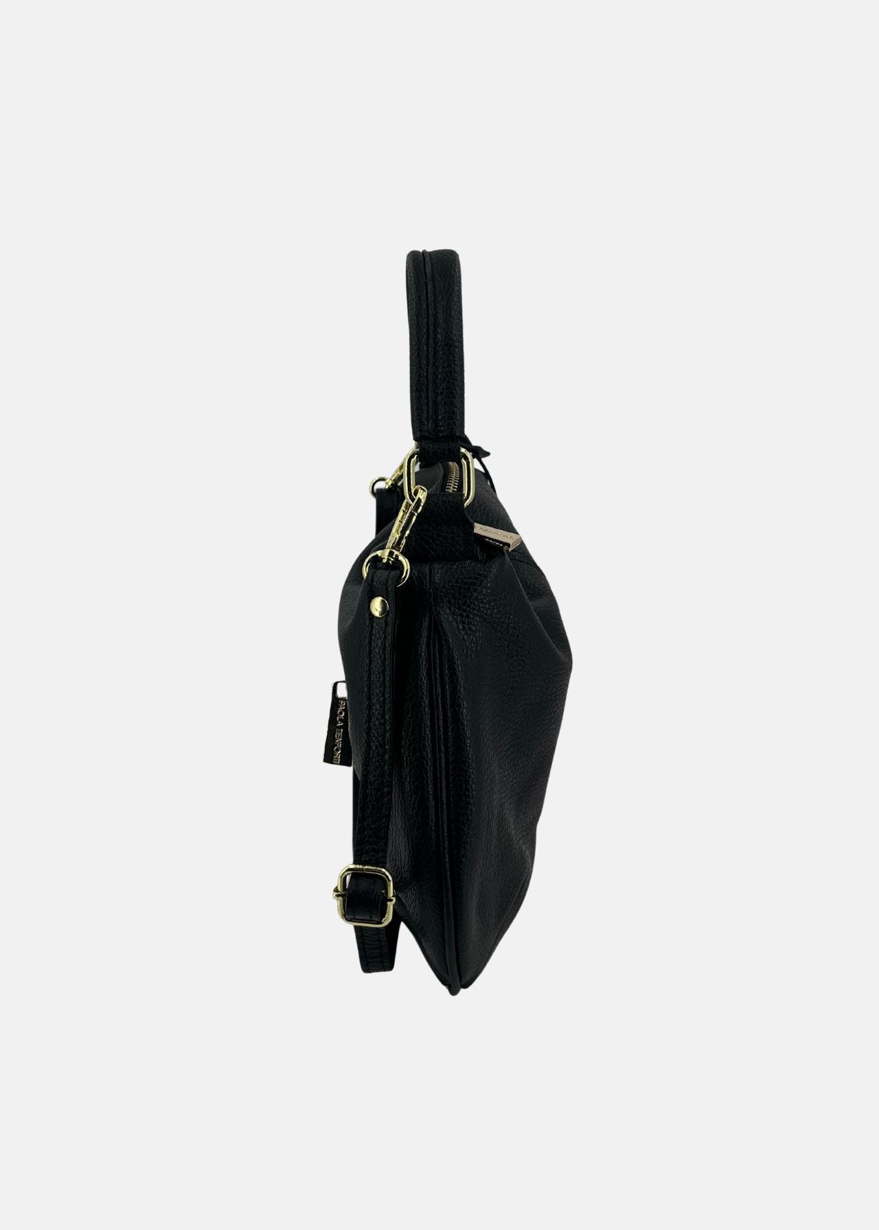 Mini Bag in pelle con dettagli oro-NERO