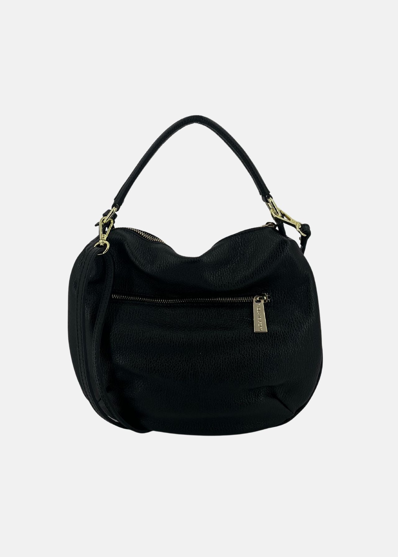 Mini Bag in pelle con dettagli oro-NERO