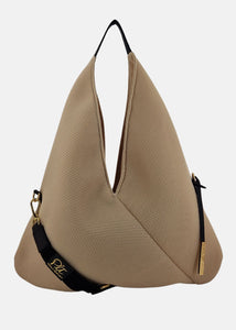 Sacca hobo in tessuto tecnico traforato con dettagli oro