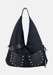 Sacca hobo in tessuto tecnico traforato con tasche e dettagli argento