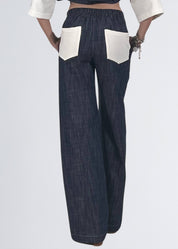 Pantapalazzo bicolor in felpa e jeans