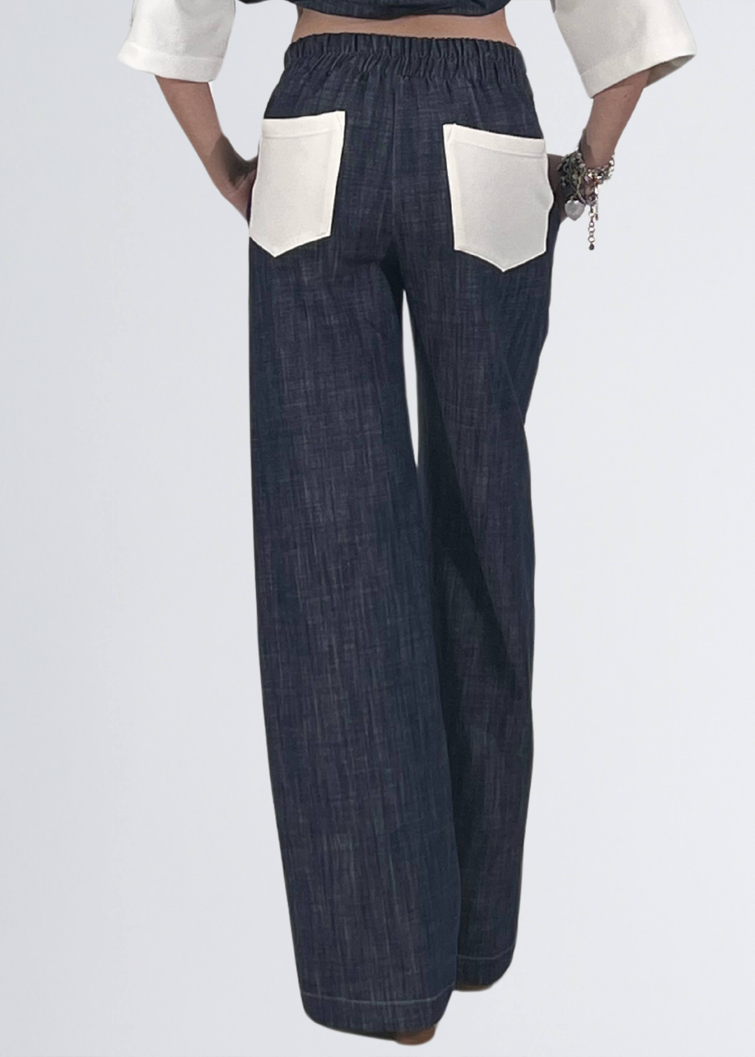 Pantapalazzo bicolor in felpa e jeans