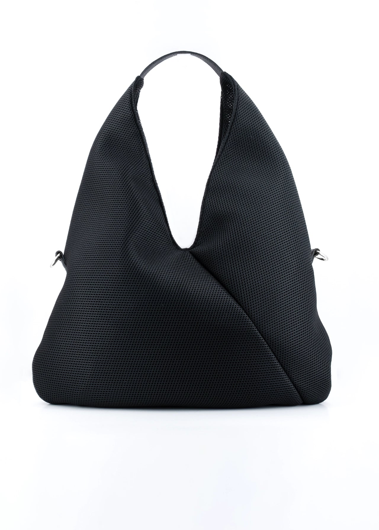 Sacca hobo in tessuto tecnico traforato con tasche e dettagli argento