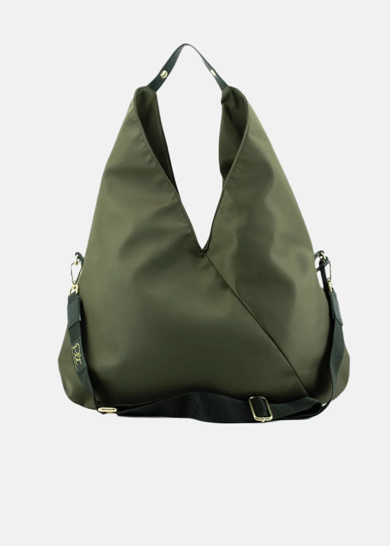 Sacca hobo in nylon con dettagli oro