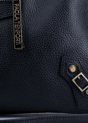 Shopper in pelle morbida con dettagli oro