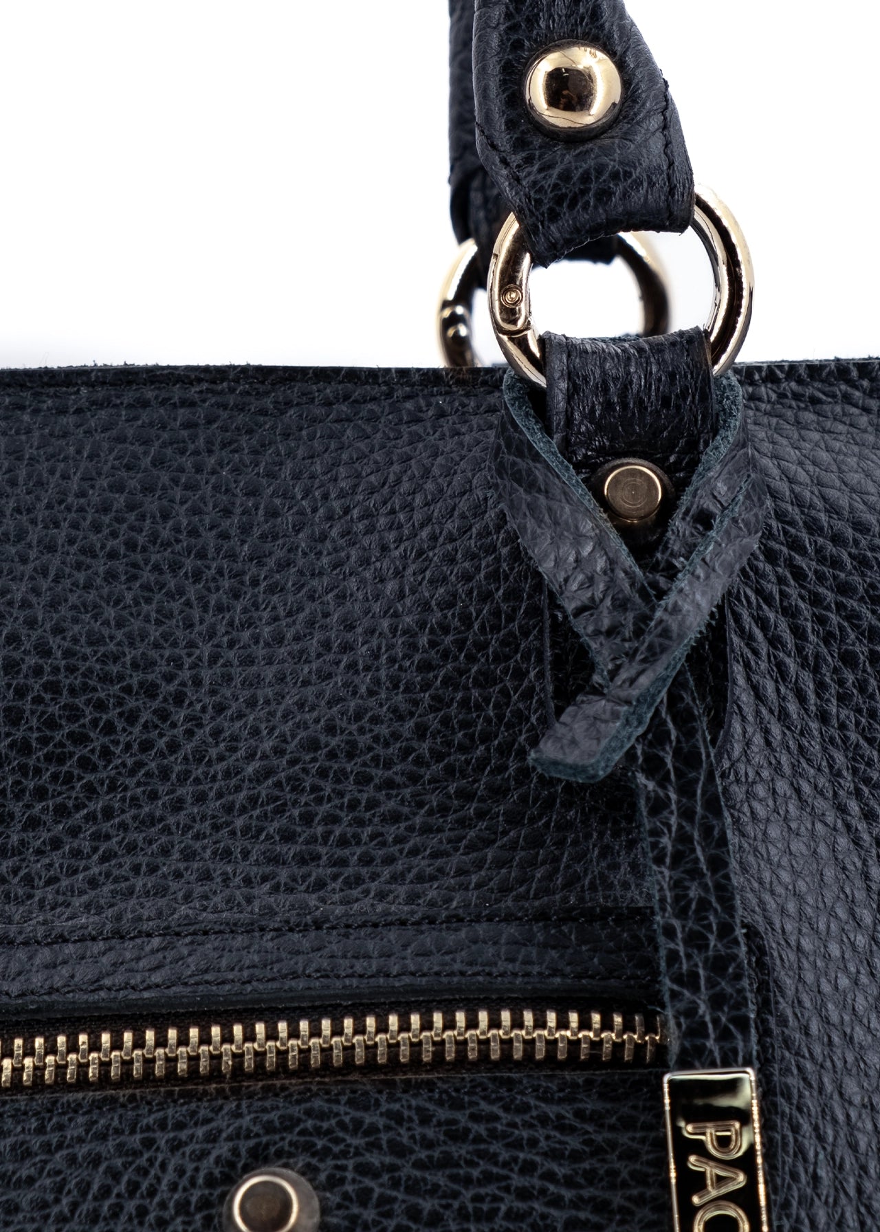 Shopper in pelle morbida con dettagli oro