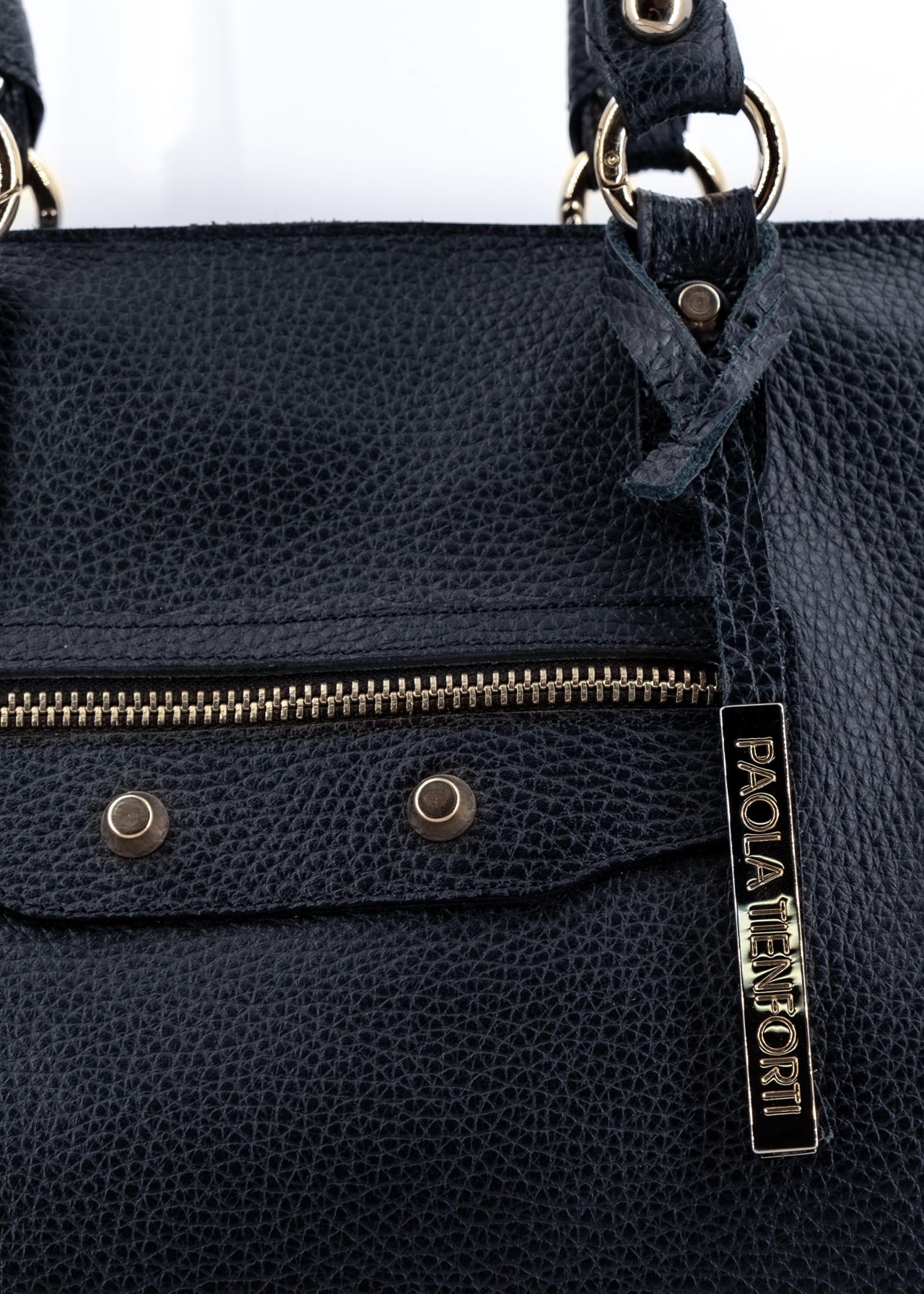 Shopper in pelle morbida con dettagli oro