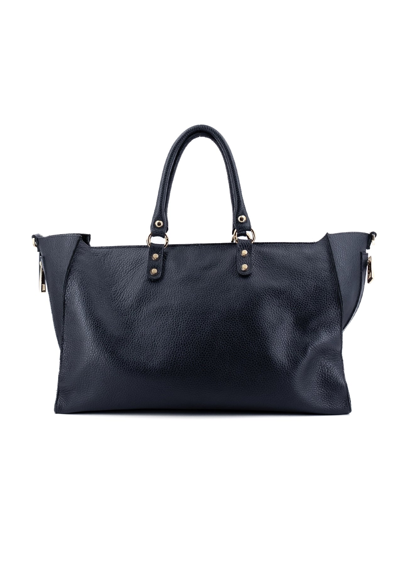 Shopper in pelle morbida con dettagli oro