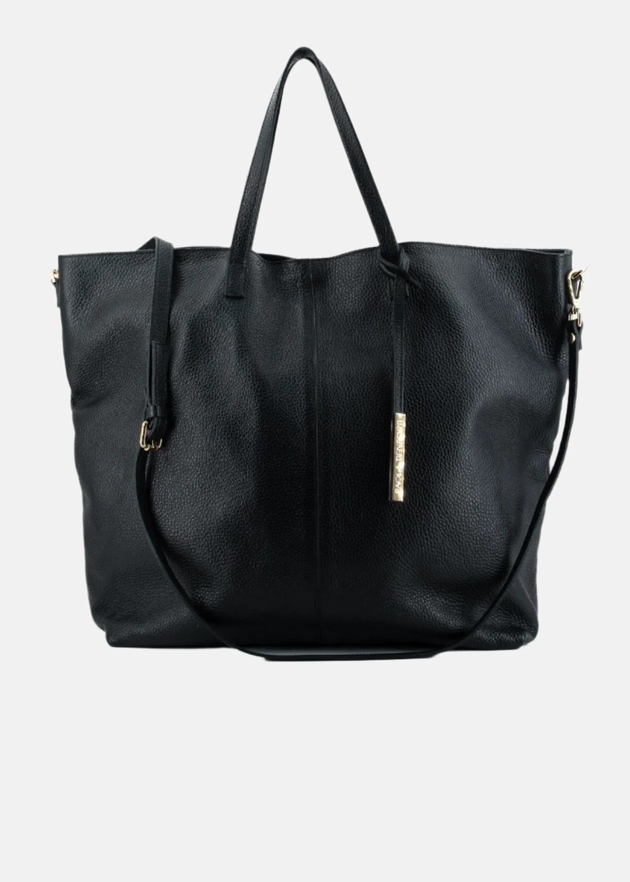 Shopper large in pelle morbida con dettagli oro