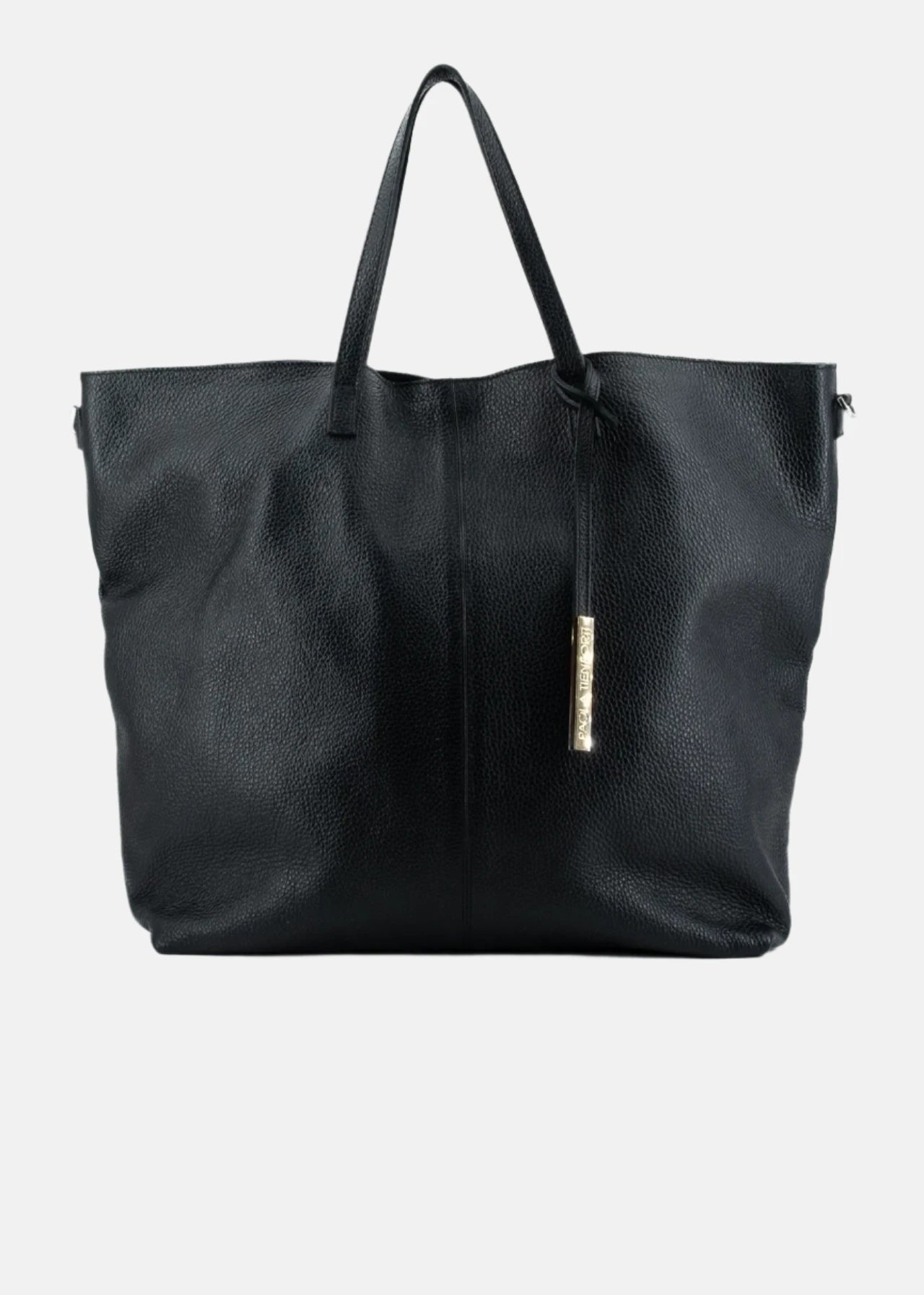 Shopper large in pelle morbida con dettagli oro