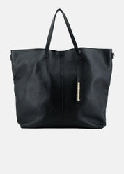 Shopper large in pelle morbida con dettagli oro