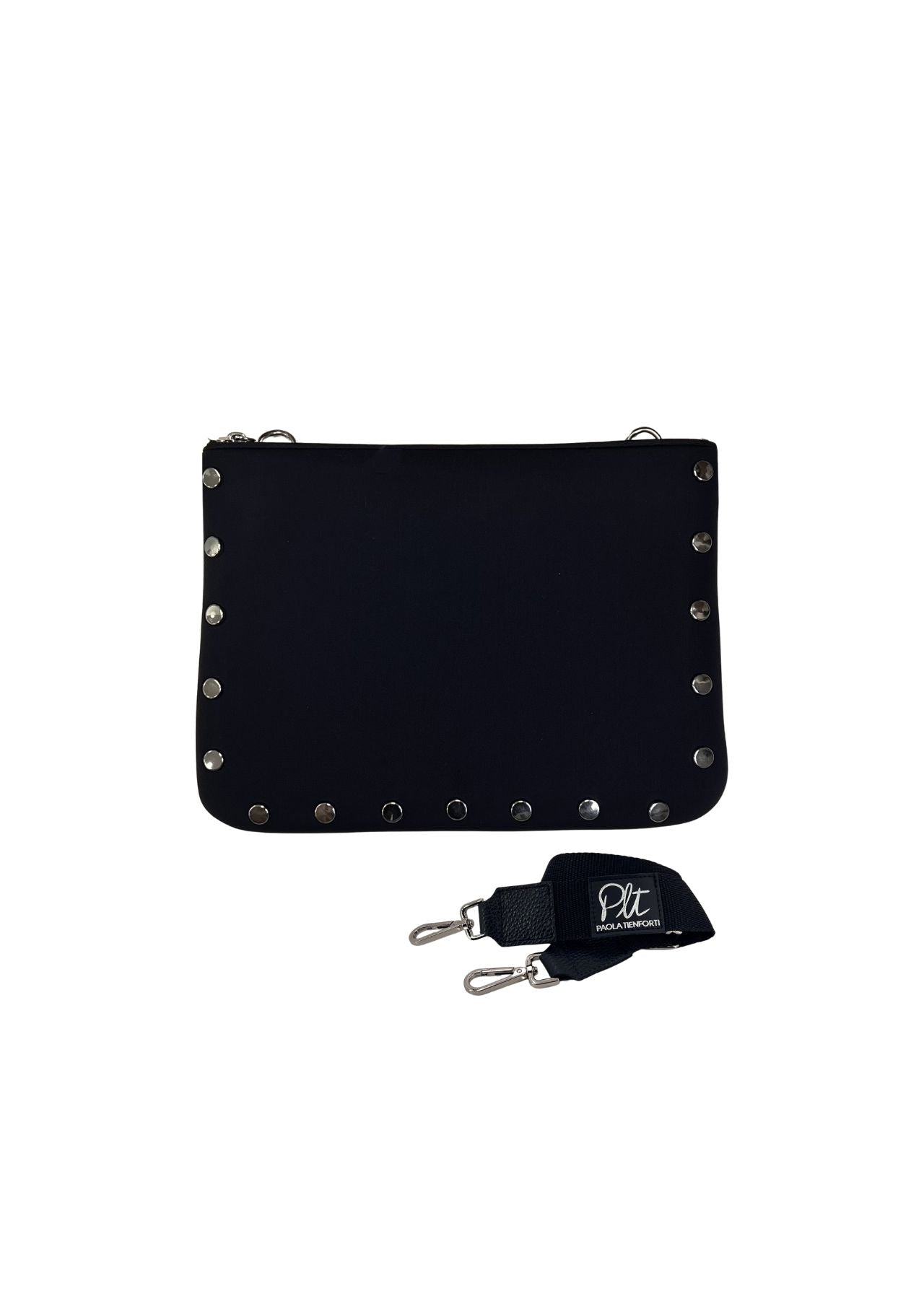 Pochette in neoprene con dettagli argento