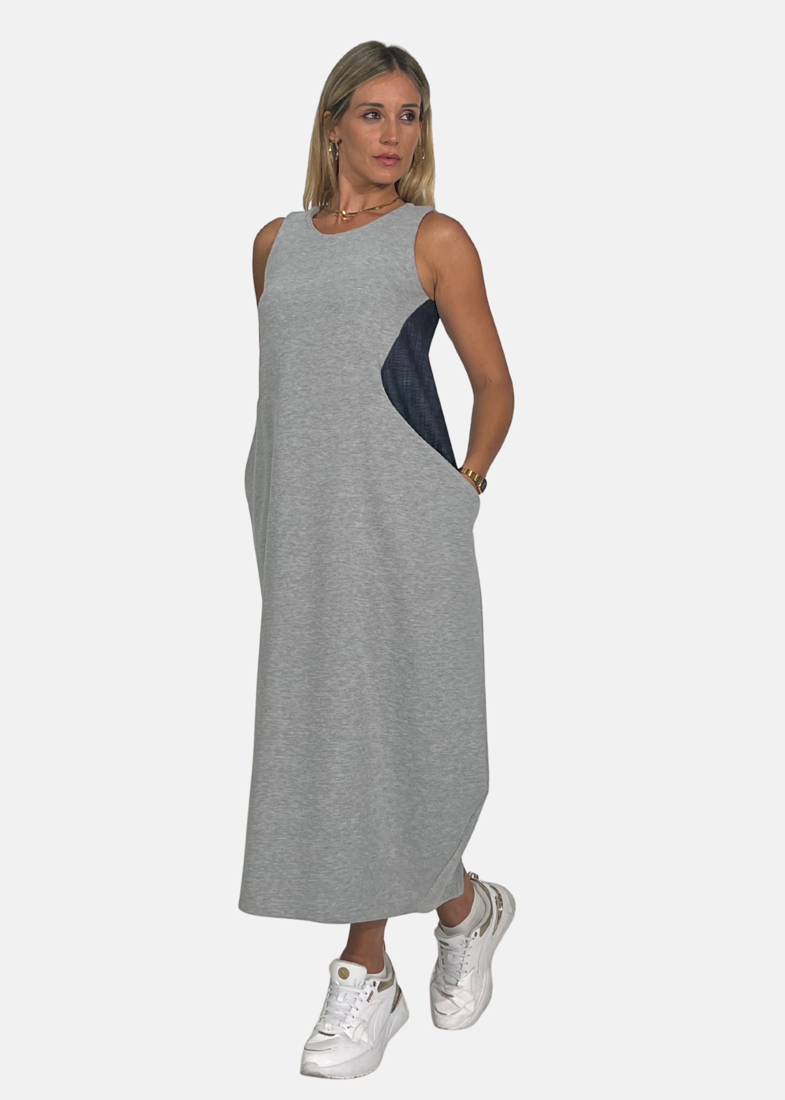 Abito lungo in felpa e jeans con tasconi