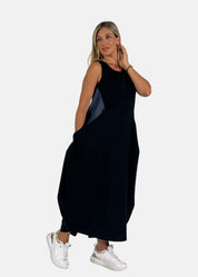 Abito lungo in felpa e jeans con tasconi