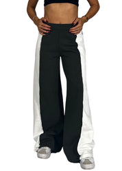 Pantaloni donna wide leg bicolore