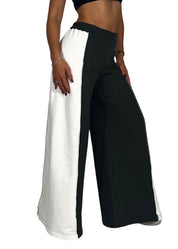 Pantaloni donna wide leg bicolore