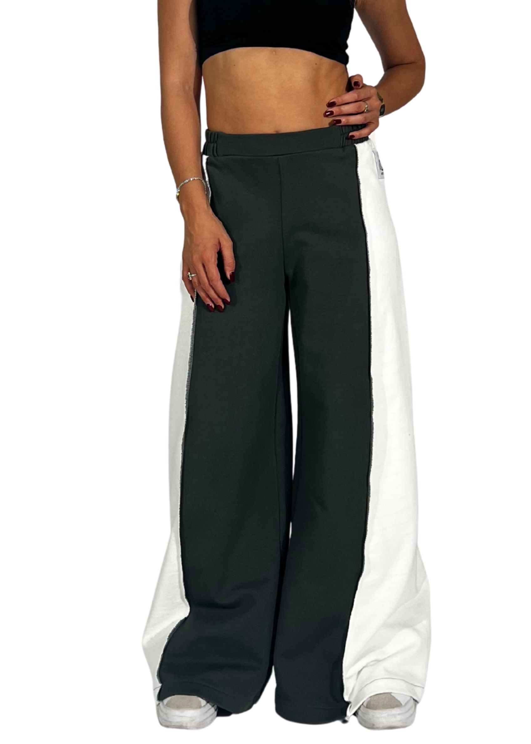 Pantaloni donna wide leg bicolore