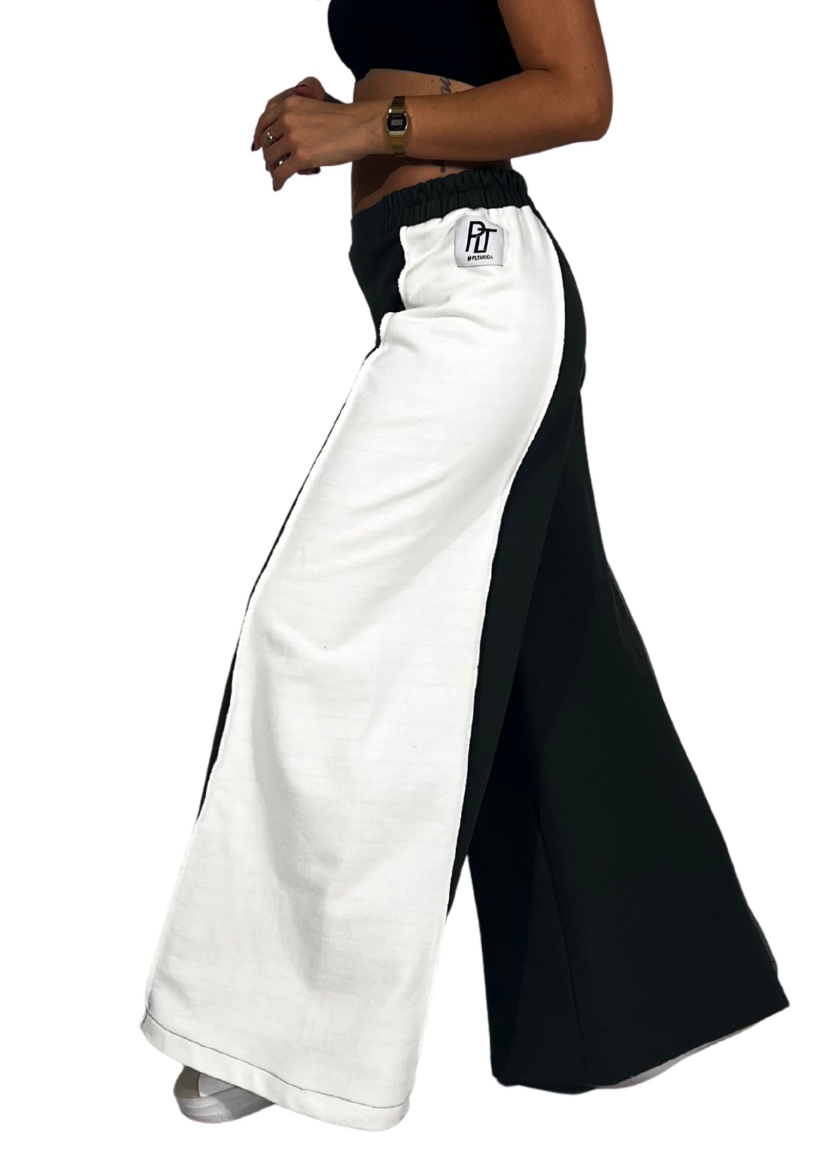 Pantaloni donna wide leg bicolore