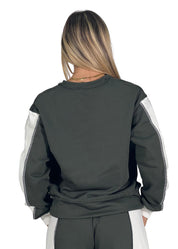 Felpa donna bicolore scollo a V
