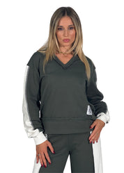 Felpa donna bicolore scollo a V