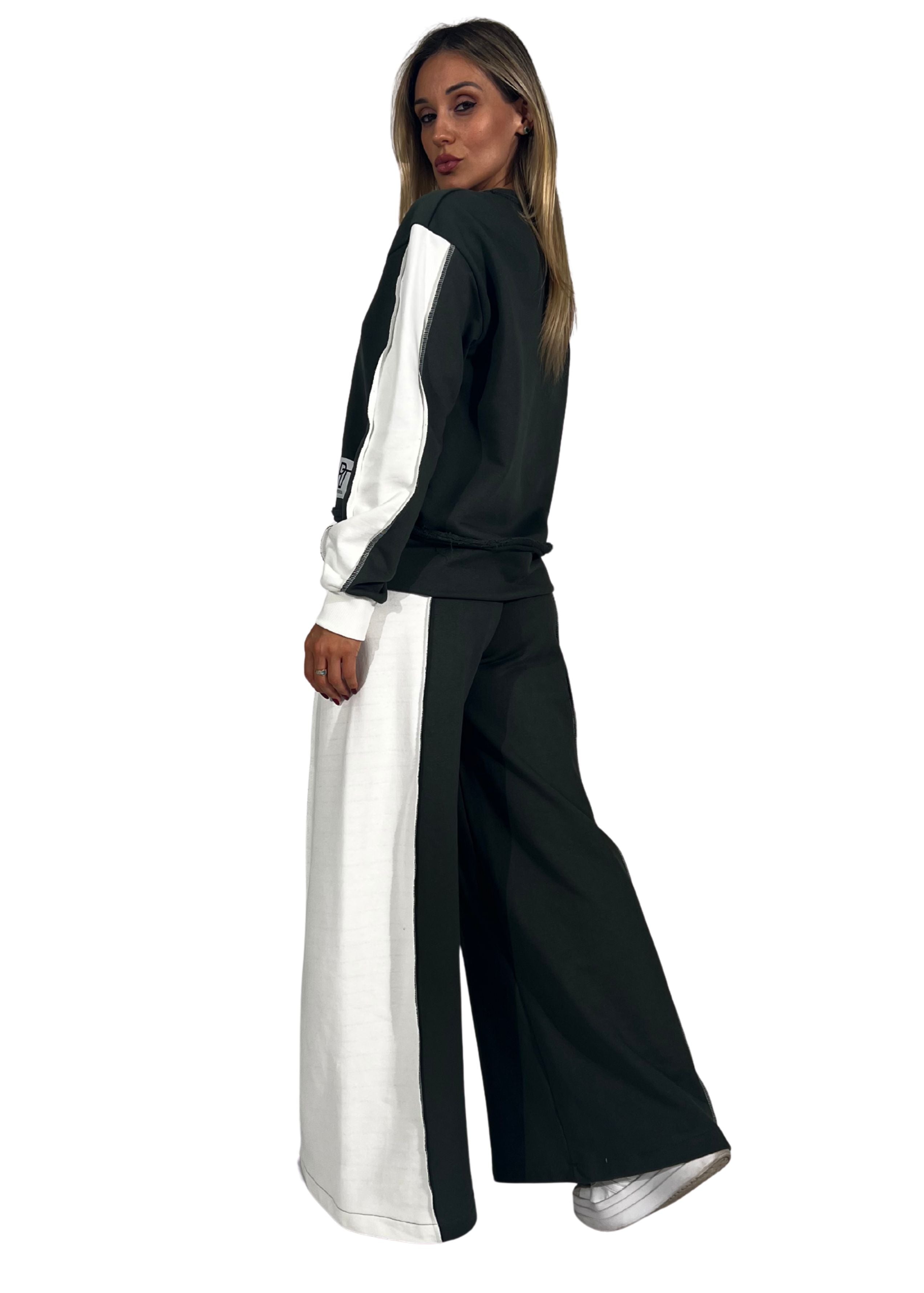 Pantaloni donna wide leg bicolore