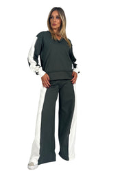 Pantaloni donna wide leg bicolore