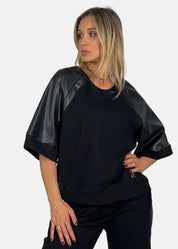 Maglia Donna con Maniche in Ecopelle